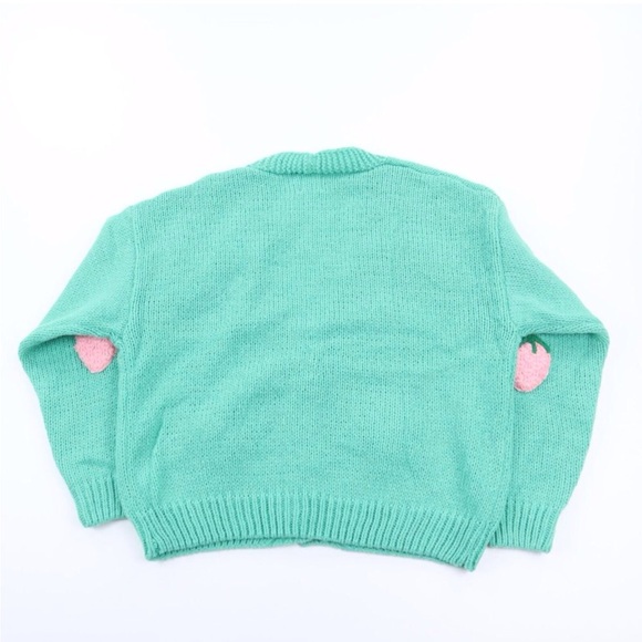 Luna Ivy Chunky Green W/ Pink Strawberries Button Up Cardigan NWT Size M - Picture 4 of 10